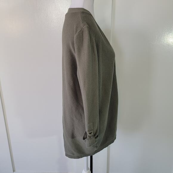 Chico's Size 2 US L Textured Tab-Sleeve Cardigan Olive Green Open Front Casual - Picture 2 of 8
